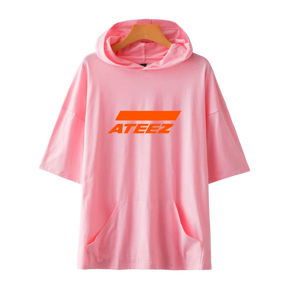KELUOXIN Лето ATEEZ короткий рукав с капюшоном для женщин и мужчин хлопок свободная футболка Harajuku Хип Хоп популярная футболка ATEEZ Camisetas