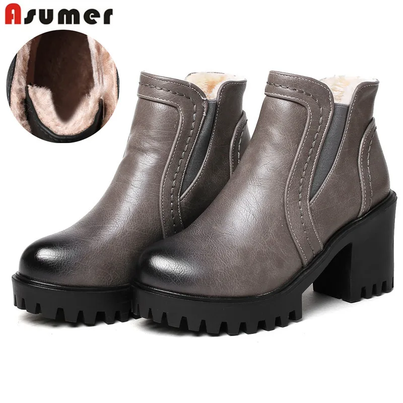 ASUMER/модные женские зимние ботинки повседневные теплые с круглым носком обувь на