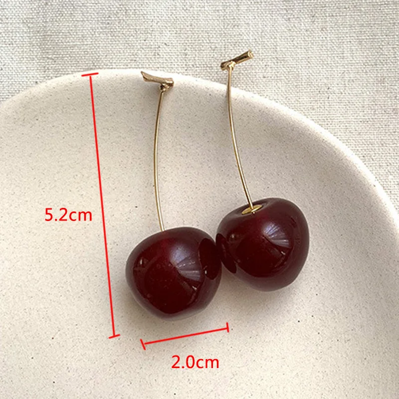 

Red Cherry Earrings Resin Fruit Earrings Golden Drop Earrings Women Sweet Gift 2020 New 1Pair Party Jewelry Dark Red Earrings
