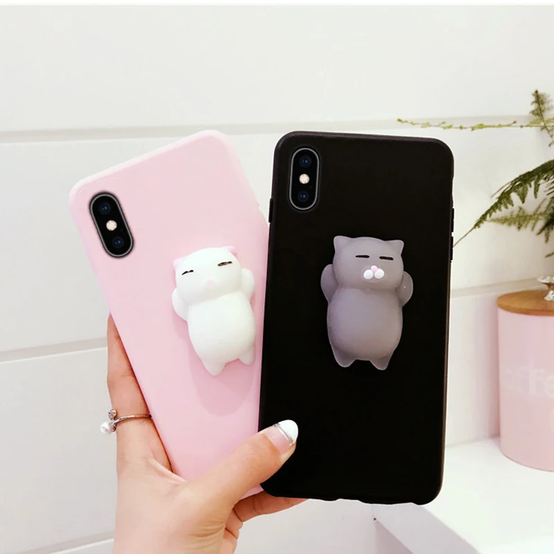 Чехол Overfly 3D Cat для iPhone XR XS X Max Милые силиконовые чехлы с мультяшным котом 6 7 6S 7S