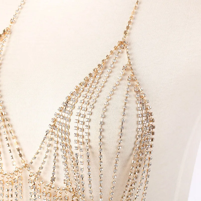 Женская сексуальная цепочка для тела блестящая на грудь с блестками ювелирное