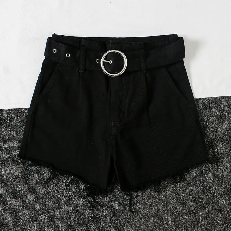 2019 женские черные/белые джинсы с высокой талией джинсовые шорты кисточками