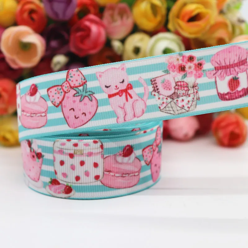10 ярдов Grosgrain лента клубника торт печатная 1 &quot25 мм пробки для бутылок DIY ремесла