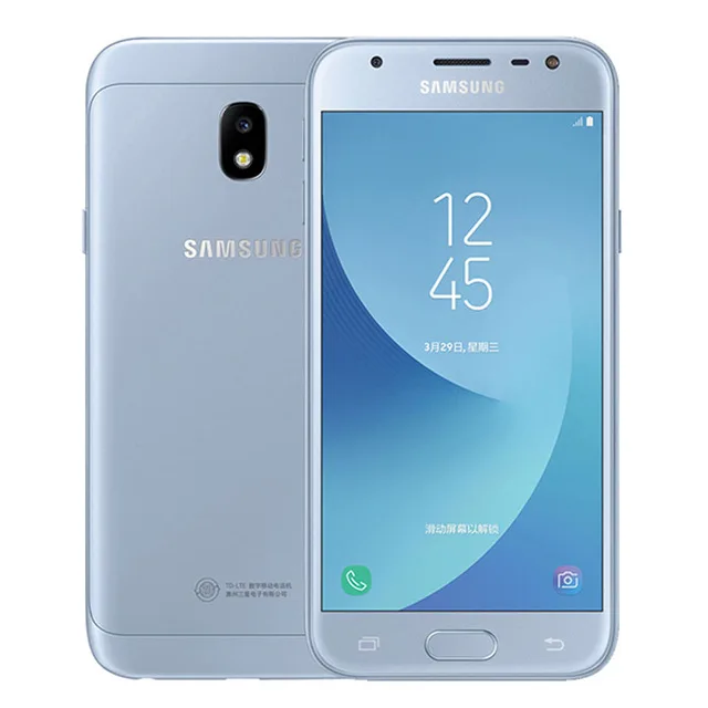 samsung Galaxy J3 J3300(), четырехъядерный, 5,0 дюймов, 2 Гб ОЗУ, 16 Гб ПЗУ, 13,0 МП, разблокированный, две sim-карты, отпечаток пальца, NFC, мобильный телефон - Цвет: Синий