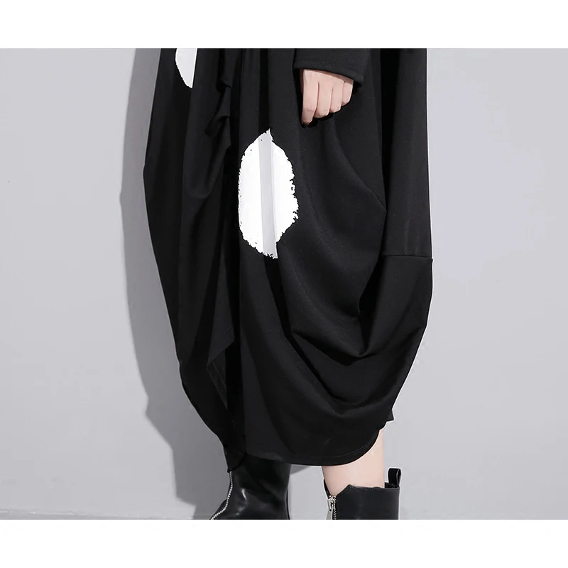 2017 Осень точка печати Свободные платье женская повседневная с декоративной