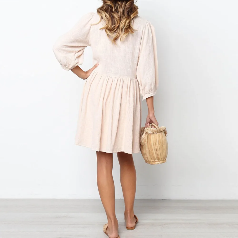 2019 модное платье для женщин сплошной цвет круглый вырез Половина рукава дамы