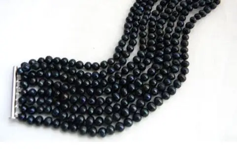 

8Strands 8'' 6MM Black Round Freshwater Pearl Bracelet