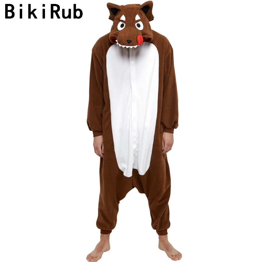 BIKIRUB унисекс Зимние пижамы для женщин милый коричневый волк мультфильм Домашняя