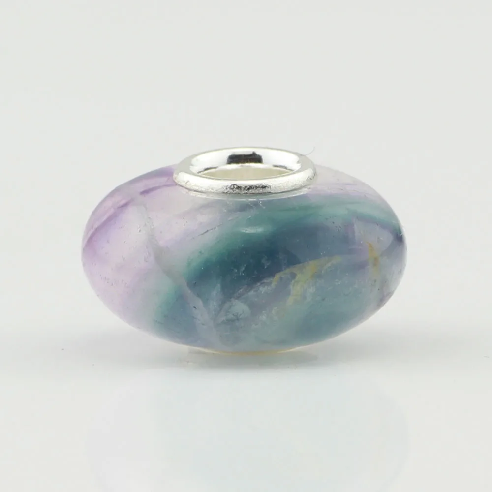 DIY Jewelry 925 Sterling Silver Natural colorful plane stone beads Charm Bead Fit European Troll Bracelet Making | Украшения и
