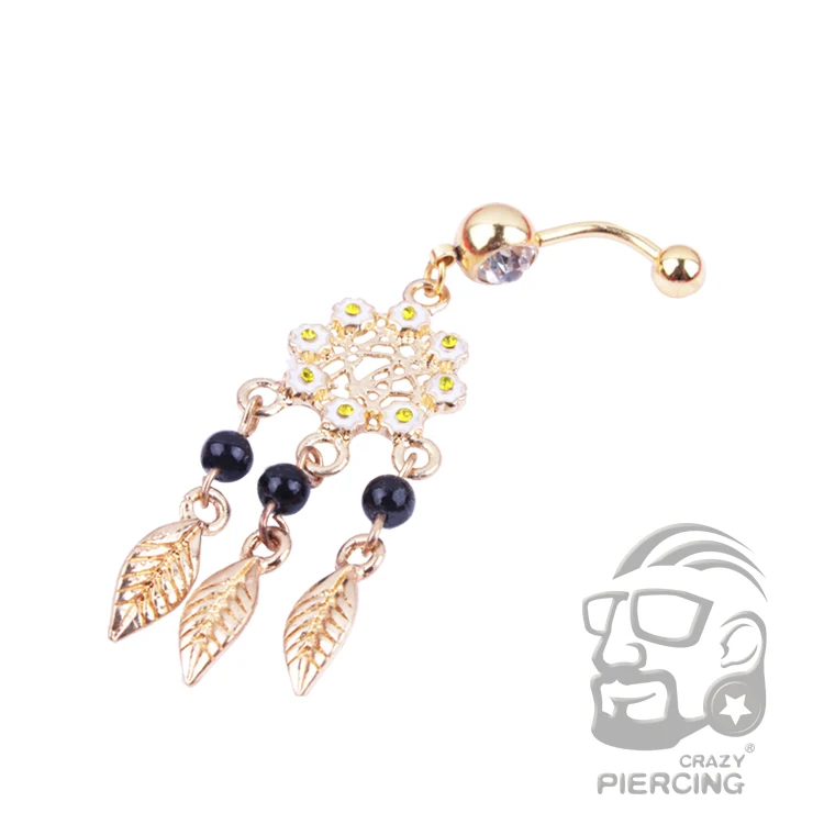 Новое поступление золото/черный Ловец снов пупка кольцо из нержавеющей стали