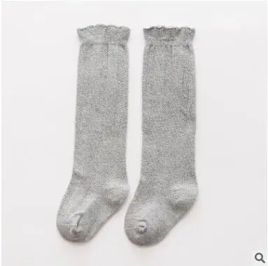 Grey YWHUANSEN/1 пара; сезон весна-осень-зима; хлопковые кружевные детские дышащие носки с двойной иглой; однотонные гольфы для маленьких девочек; Школьные носки - Цвет: Grey