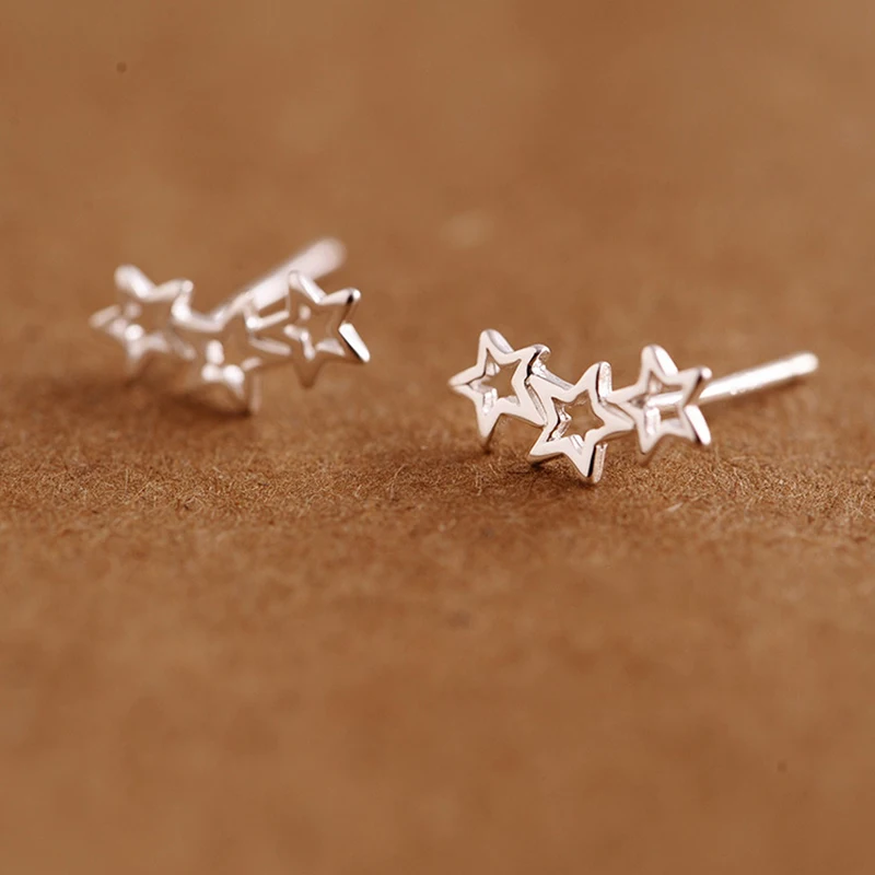 

10mm*5mm high quality Stars hollow 925 Sterling Silver Earrings simple fashion girls gift Female jewelry cute small earrings