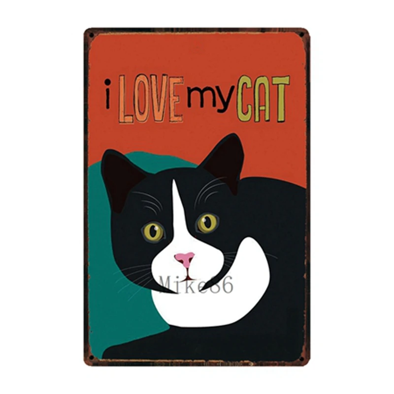 [Mike86] оловянный постер с надписью &quotI Love My Cat&quot &quotЯ люблю мою кошку&quot