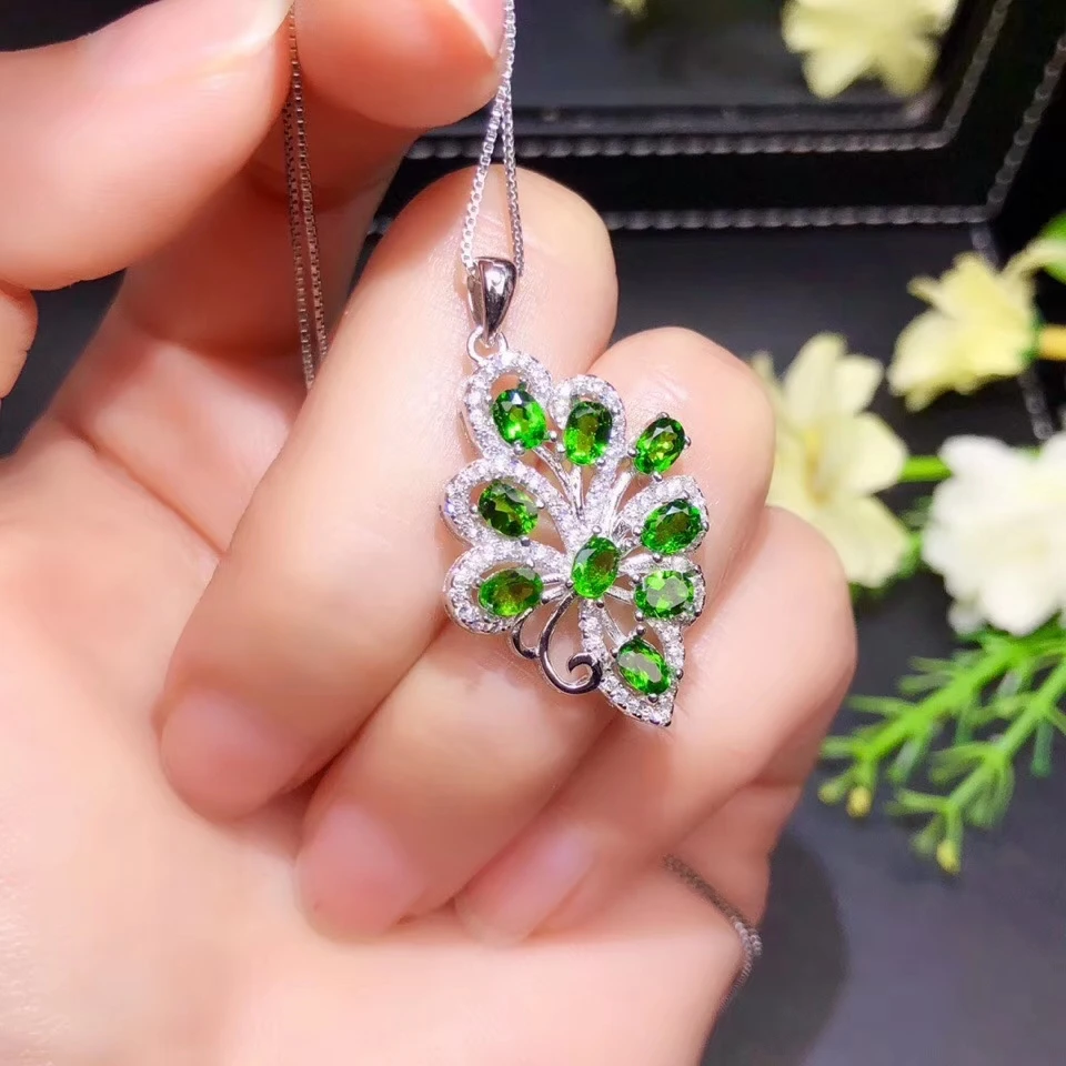 

Подвеска из диопсида из серебра 925 пробы с натуральными драгоценными камнями