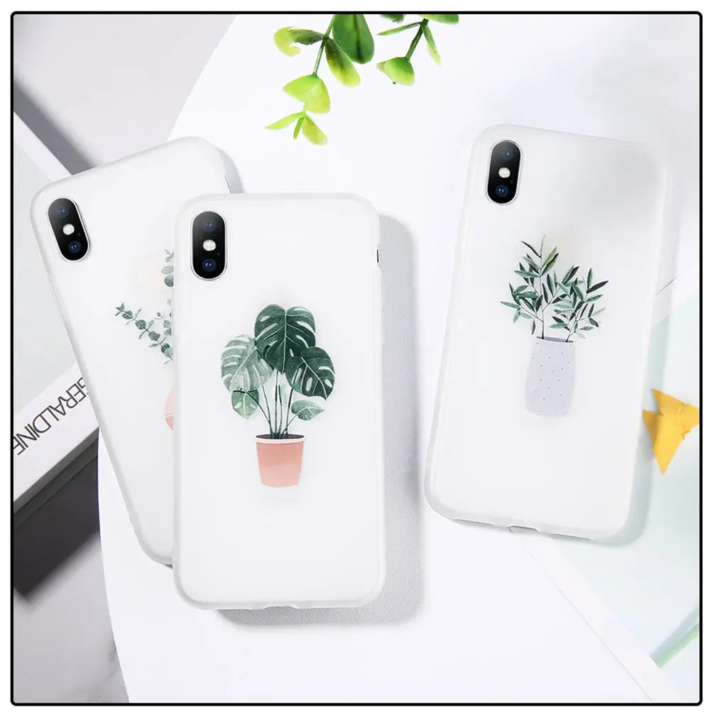 Чехол для телефона Moskado Leaves Potted Plants для iPhone 6, 6s, 7, 8 Plus, X, XS, XR, XS Max, 5, 5S, SE, банановый лист, матовый мягкий чехол из ТПУ
