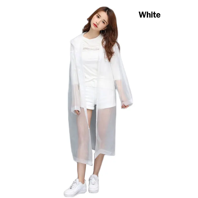 Белый Fashion EVA Women Raincoat Thickened Waterproof Rain Coat Women Clear Transparent Camping Waterproof Rainwear Suit With Hat Hot - Цвет: Белый