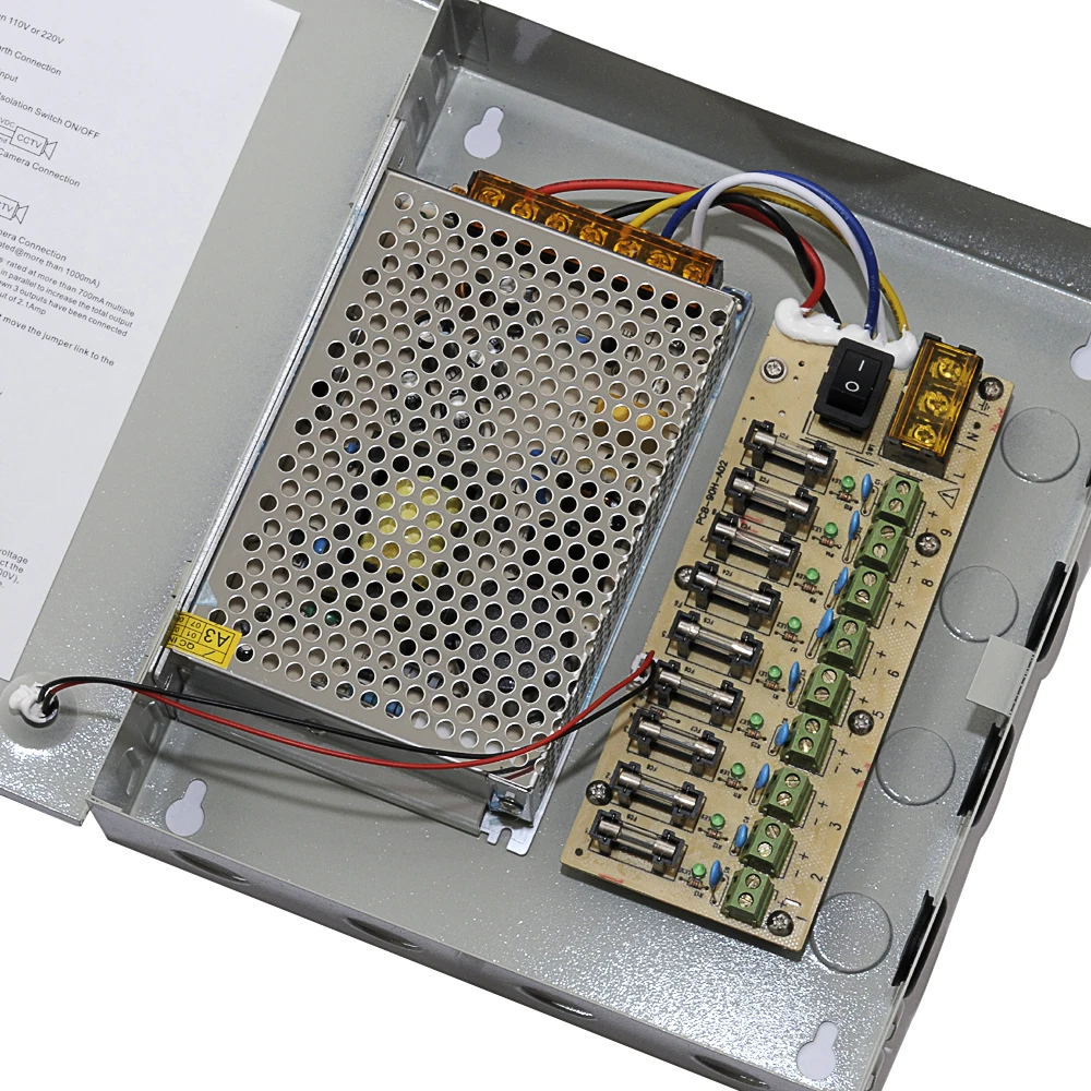 9 channel DC 12V 10A CCTV Camera Power Box Switching Suply BOX for Video 9CH Ports Input AC 100-240V to DC12V | Обустройство дома