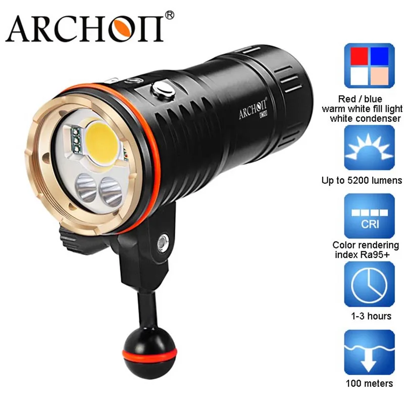 ARCHON DM20 WM26 Алюминий Водонепроницаемый XML2 U2 5200 LM 4 цвета светлый оттенок Дайвинг