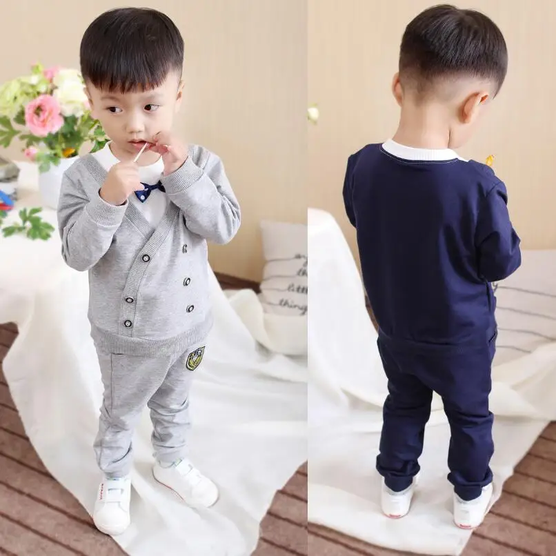 2019 Baby Boy Clothes winter gray/dark blue Clothing Set Long sleeves Leisure boys t shirt+ Pant 2pcs kids clothes set |
