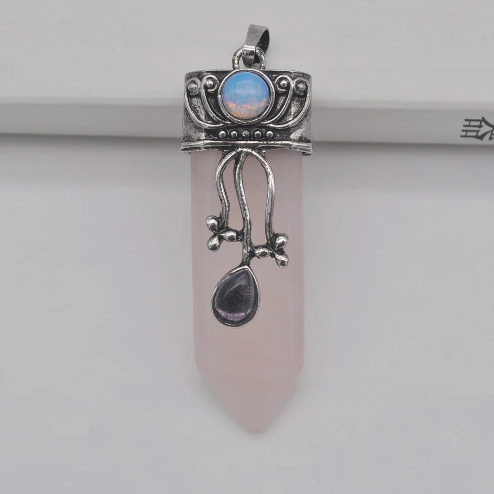 

Rose Crystal Natural Stone Gem Pendant Pendulum Jewelry S3182