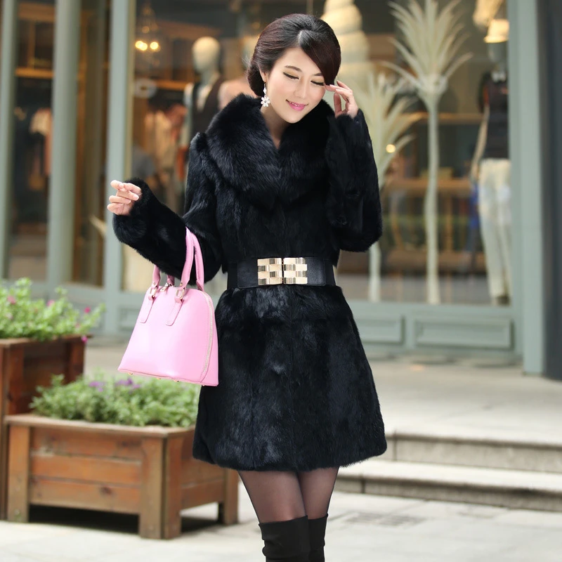 Пальто с мехом 2017 г. Зимние новые модные кроличий мех в длинный участок лисий
