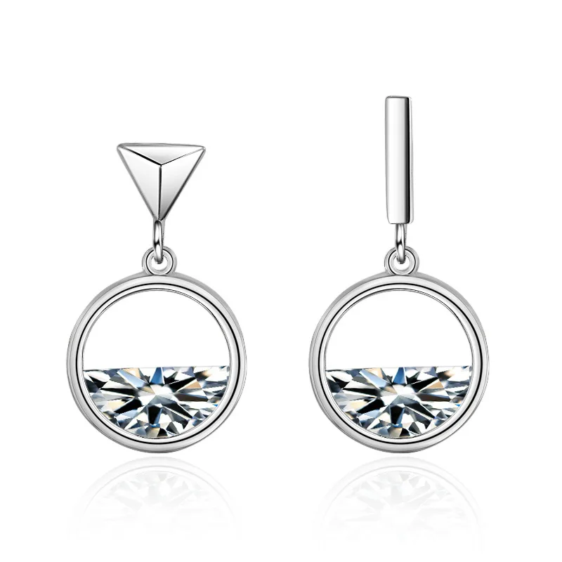 

New Arrival 925 Sterling Silver Hot Sale Asymmetric Crystal Ladies'stud Earrings Wholesale Jewelry Women Gift Drop Shipping