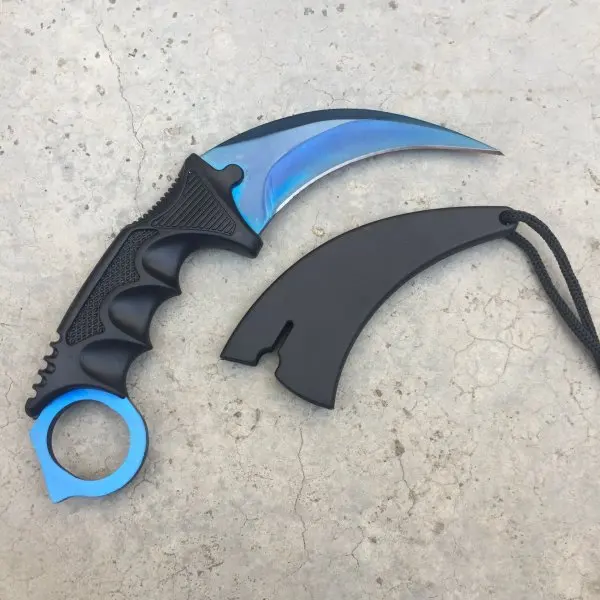 Blue CS GO контр страйк черный нож Karambit шейный нож с оболочкой Тигр выцветание зуб настоящая игра нож с фабрики подарок - Цвет: Blue