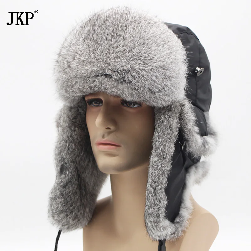 JKP 2018 теплая Модная шапка бомбер из кроличьего меха зимняя ушанка колпачки