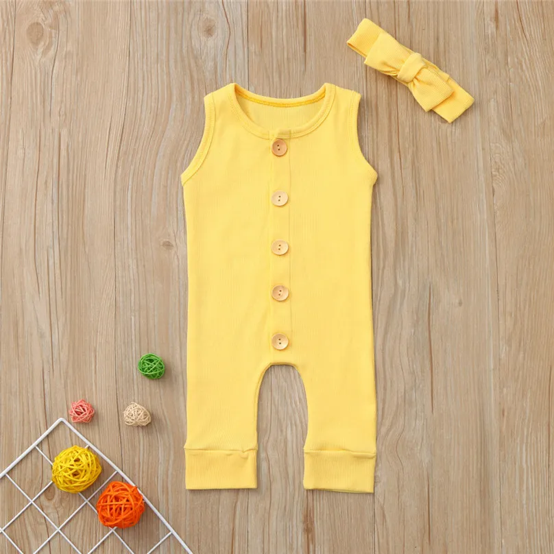 Хлопковый комбинезон для новорожденных мальчиков и девочек Летний без рукавов
