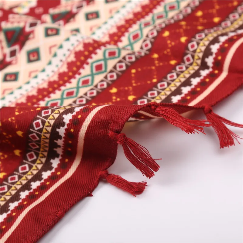 Женский квадратный шарф из хлопка и льна с кисточками модные женские шарфы