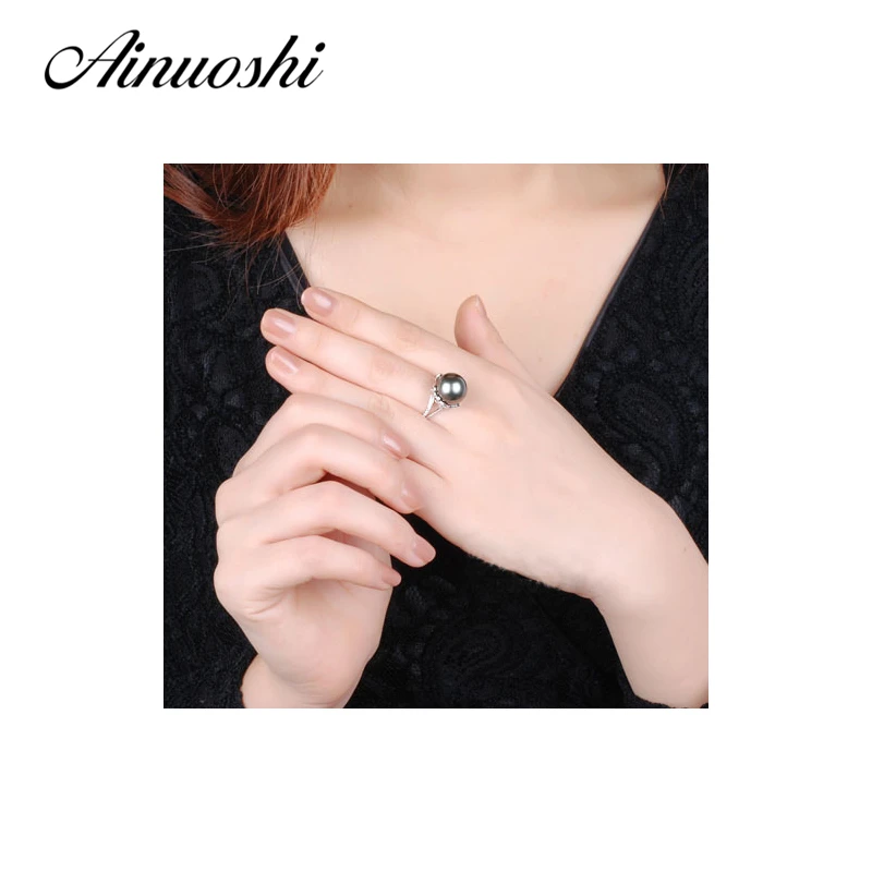 AINUOSHI, 925 пробы, серебряные, в форме листьев, жемчужные кольца, таитанский жемчуг, 11-12 мм, круглые жемчужные кольца для свадьбы, помолвки, юбилея