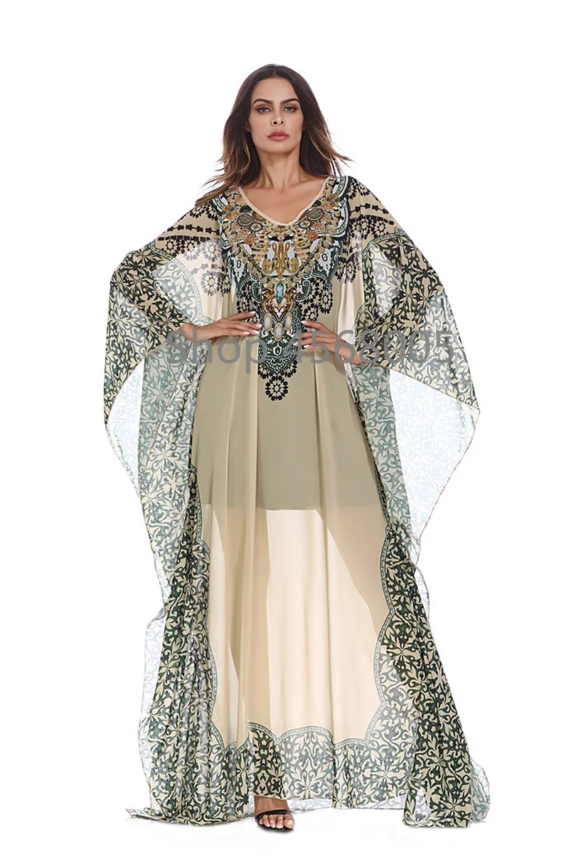 С принтом шифоновое платье Ближний Восток длинный в этническом стиле Абая с