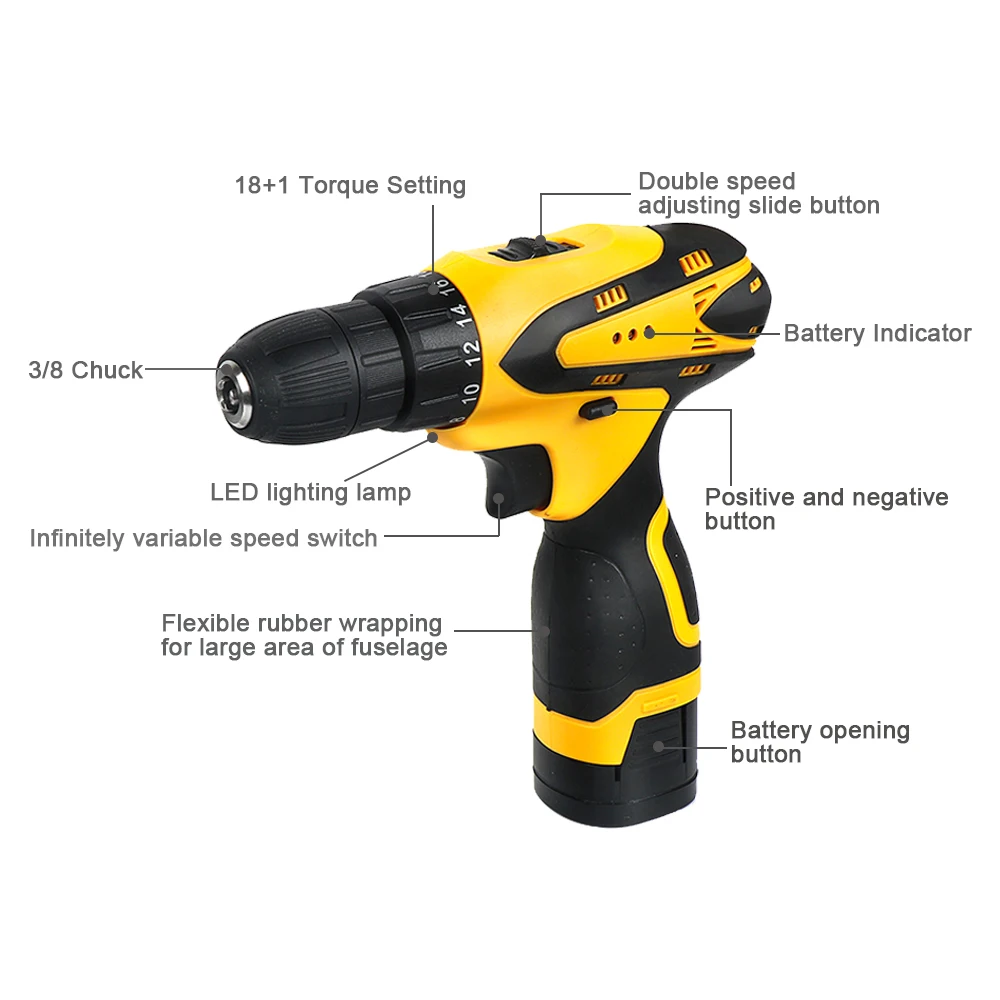 Ручная дрель Dutoofree домашняя перезаряжаемая с фонариком пистолет литиевая набор