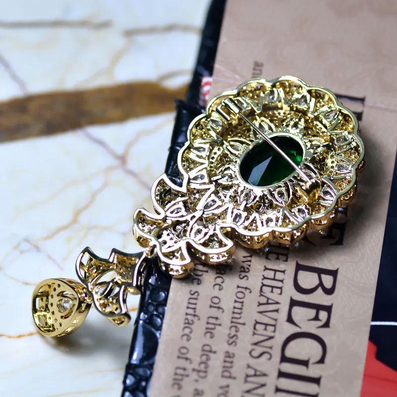 Tisvina Big Brooches for women Wedding jewelry skirt Shape Water Drop Pin Pendant Brooch Crystal Zircon Clothing Accessories | Украшения и