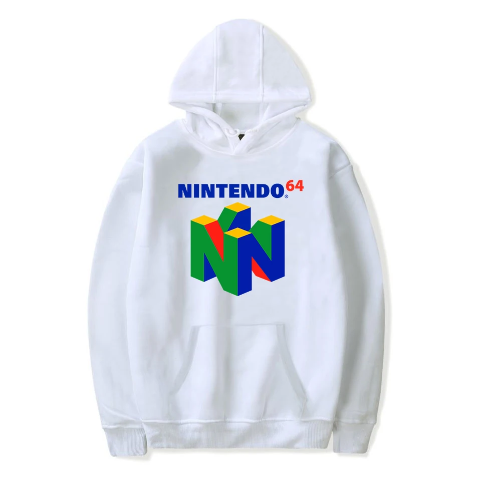 Бренд Классическая игра N64 толстовка с капюшоном с принтом Харадзюку толстовки большой размер пуловер Одежда Хип-Хоп Уличная одежда - Цвет: Белый