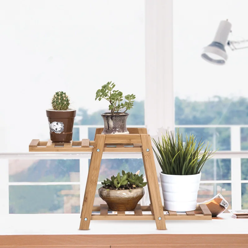 2 слоя бамбуковых растений стойка для цветов стеллаж стеллажа наружного сада