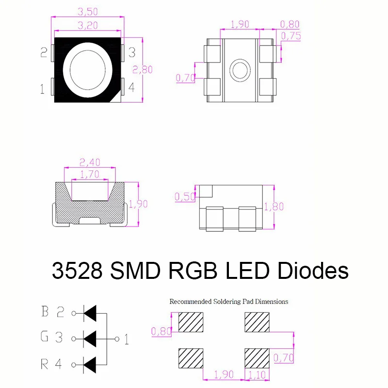 100 шт. SMD светодиодный Диод Ассорти комплект 3528 1210 RGB желтый красный зеленый белый синий УФ светодиодный 3528 SMD диод 1210 3528 SMD фиолетовый светодиодный Диод