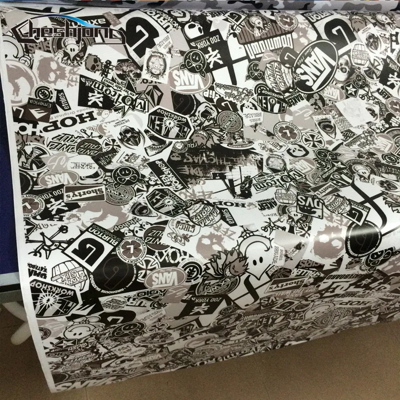 Black White Graffiti Cartoon Stickerbomb For Car Motorcycle Scooter Scateboard Helmet DIY Decal Vinyl Wrap Adhesive Film Sheet | Автомобили