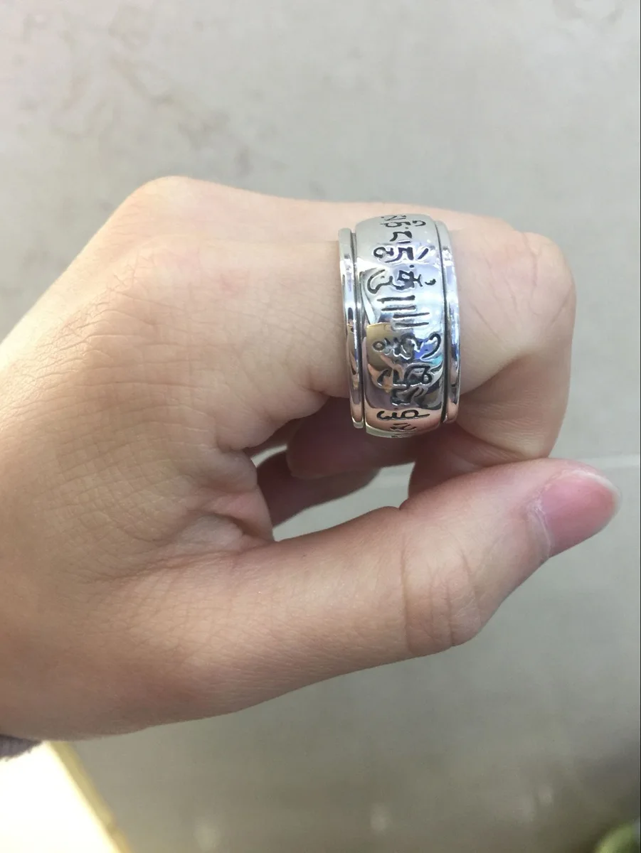 925, серебряное, тибетское, шесть слов, пословица, вращающееся кольцо, 925 пробы, буддистское, ОМ МАНИ, поворотное кольцо, серебряное, на удачу, мужское кольцо
