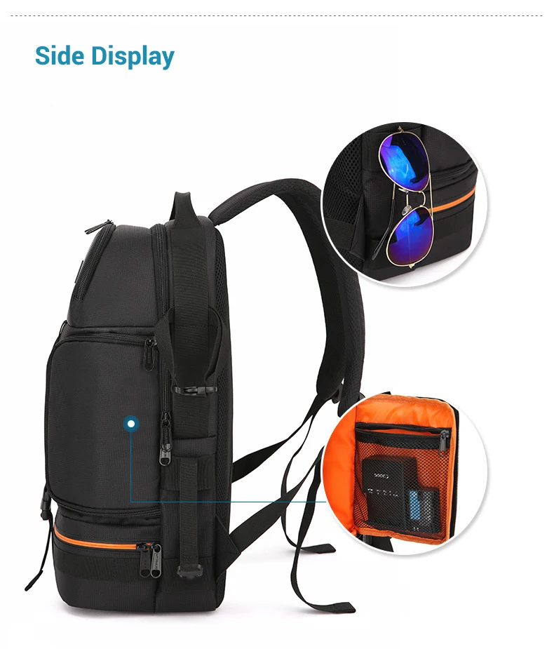 OBAFU DSLR Waterproof Shockproof Shoulders Camera Backpack Tripod Case Reflector Stripe fit Laptop Bag for Canon Nikon Sony