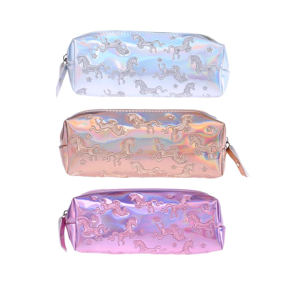 Embroidery Unicorn Pencil Case Laser Pen Bag Cosmetic Bag Stationery Makeup Pouch Coin Purse Large Capacity School Supplies