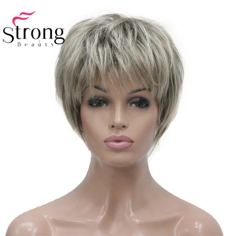 StrongBeauty красный микс черный короткий мягкий слоистый парик полный синтетический парик для женщин
