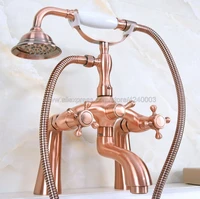 antique red copper dual handle bathroom tub faucet deck mounted bathtub mixer taps with handshower kna153
