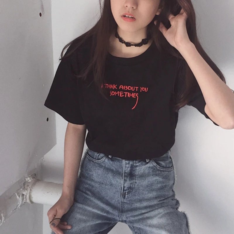 Летние топы корейские женские повседневные рубашки Ulzzang Harajuku с вышивкой и
