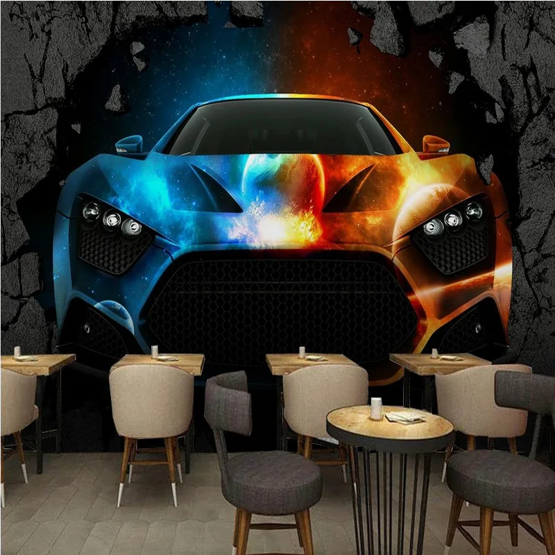 Пользовательские фото обои 3D стерео бар КТВ крутой автомобиль сломанной стены