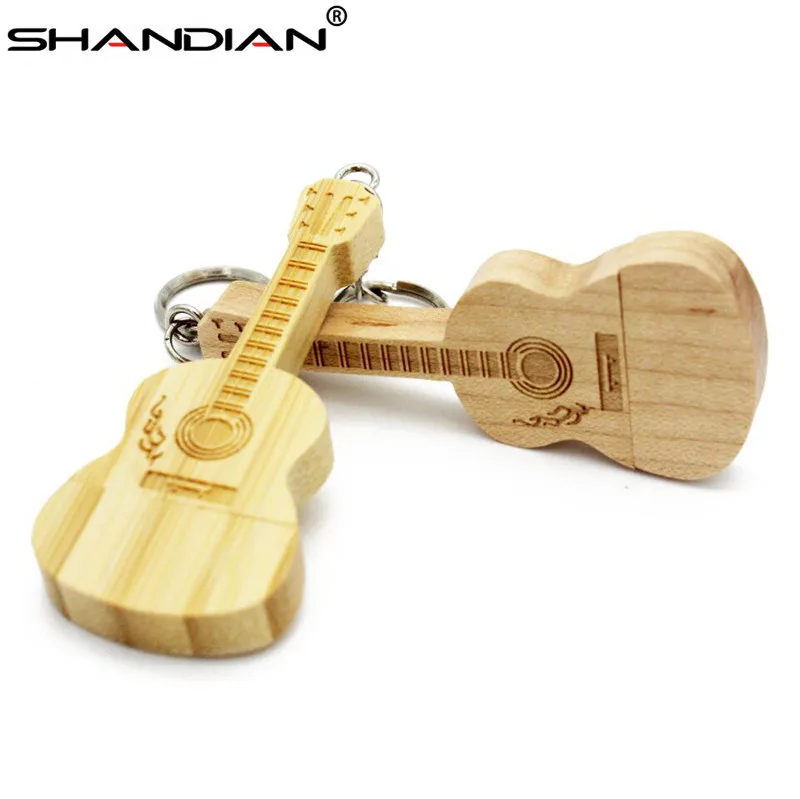 SHANDIAN металлический брелок Натуральный Деревянный бамбук гитара модель usb флэш-накопитель Флешка 4 ГБ 8 ГБ 16 ГБ 32 ГБ 64 Гб карта памяти подарки