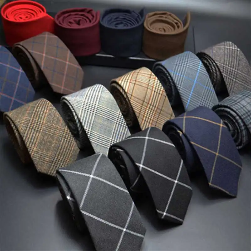Men Faux Wool Stripes Necktie Bussiness Velvet Plaid Ties Male Cravate Homme Tartan Gravatas Attache Tetine Accessories | Аксессуары для