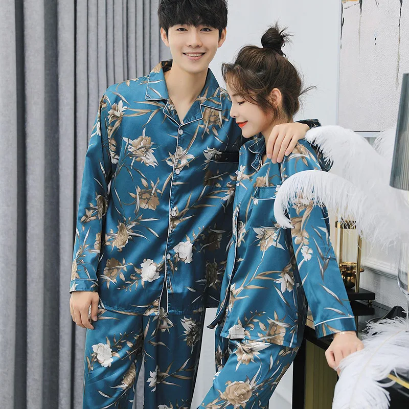 JINUO 2018 Free Shipping Spring Autumn Couple Silk Pajama Sets Lovers Thin Long Sleeve Casual Soft Home Wear | Мать и ребенок