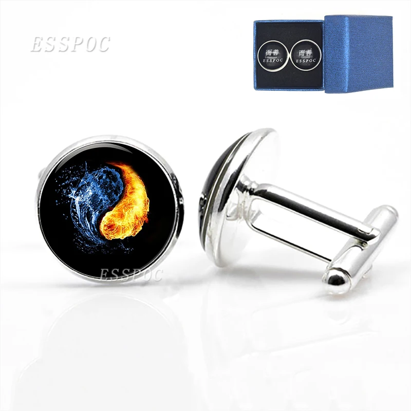 Инь украшения Yang Янь Дракон глаз стекло кабошон запонки для мужчин Новое