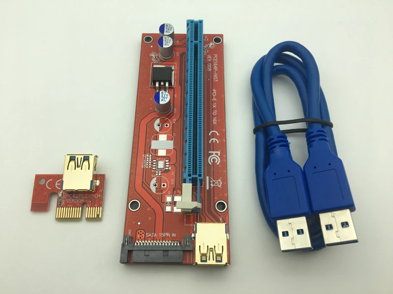Новый позолоченный USB 3.0 VER008 60 см PCI-E Райзер карта SATA Блок питания 1x до 16x для